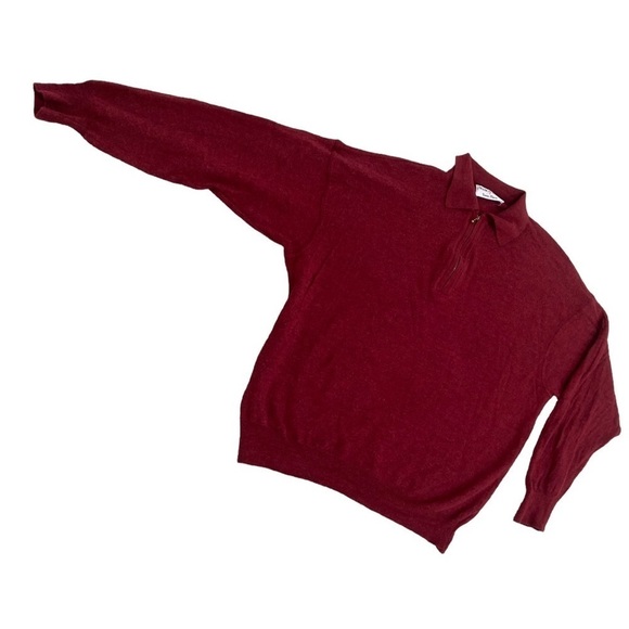 Men’s Tom’s place made in Italy pure wool 1/4 zip sweater in red burgundy large - Picture 1 of 6